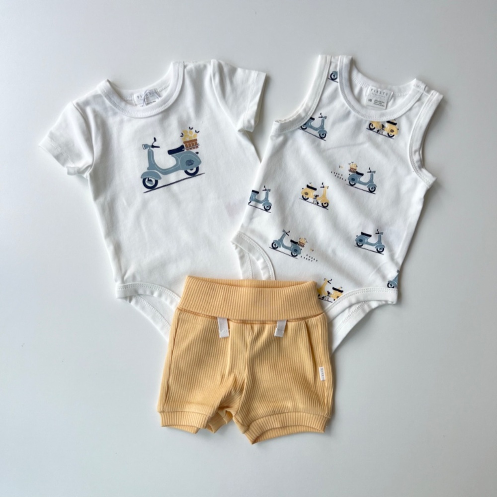 Petit Lem Motorino 3-Piece Bodysuit & Shorts Set 9M NWT Organic Cotton